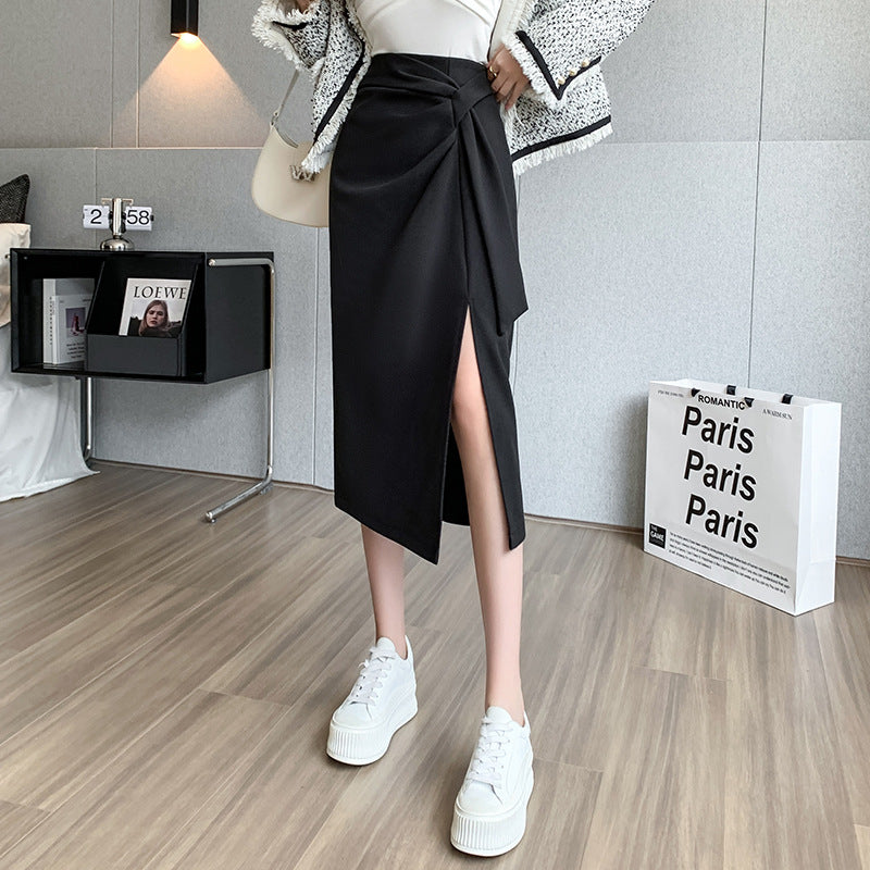 Autumn And Winter New Woolen Lace-up Sexy Slit Skirt