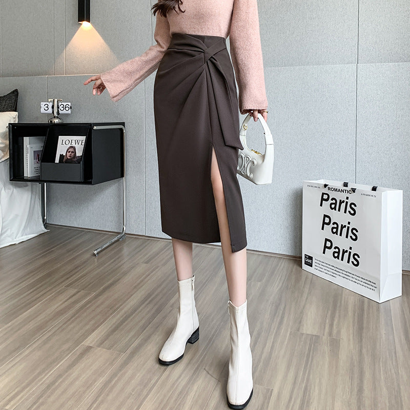 Autumn And Winter New Woolen Lace-up Sexy Slit Skirt