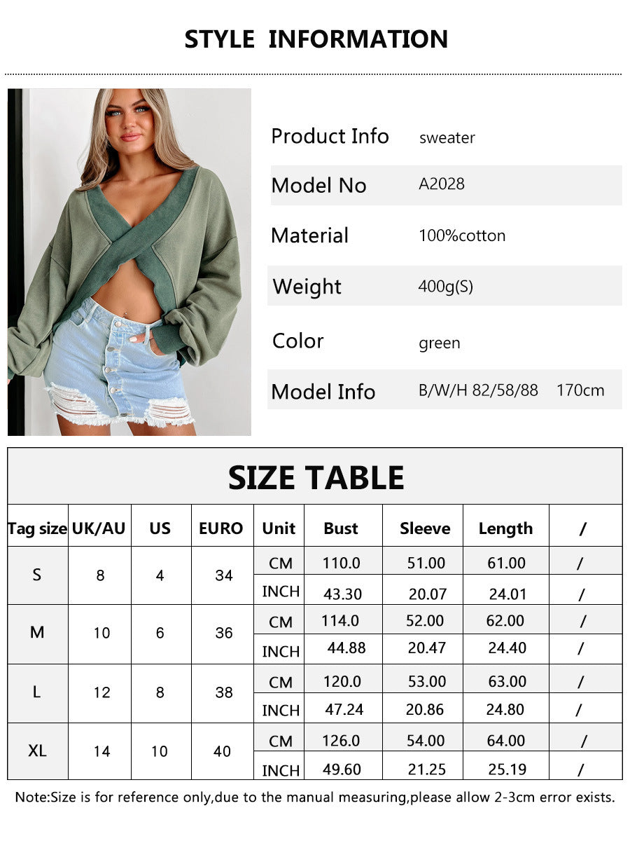 European And American V-neck Long Sleeve Loose And Figure Flattering Women's Clothing Sweater Winter