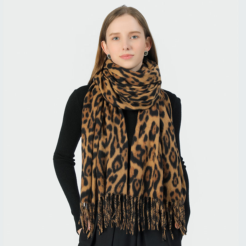 Leopard Print Scarf Women's All-matching Comfortable Cashmere-like Shawl