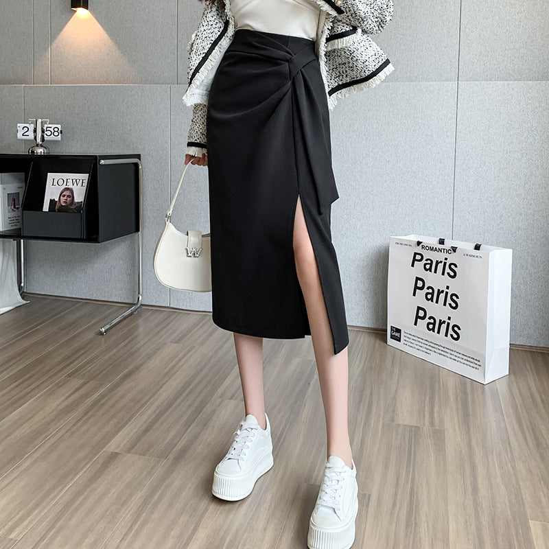 Autumn And Winter New Woolen Lace-up Sexy Slit Skirt