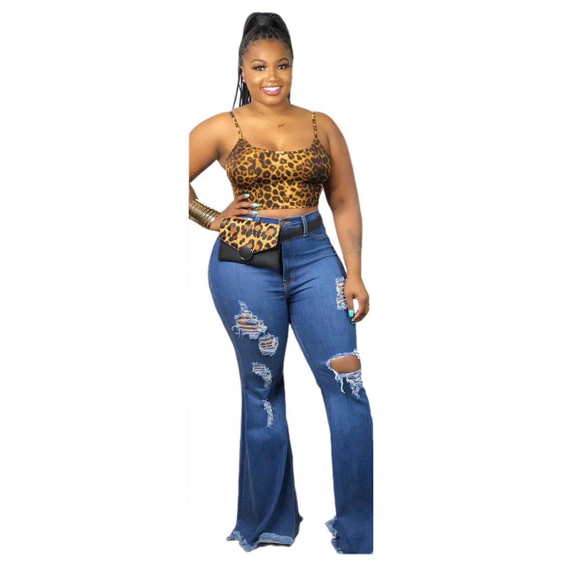 Fashion Knee Ripped Slim Denim Stretch Jeans