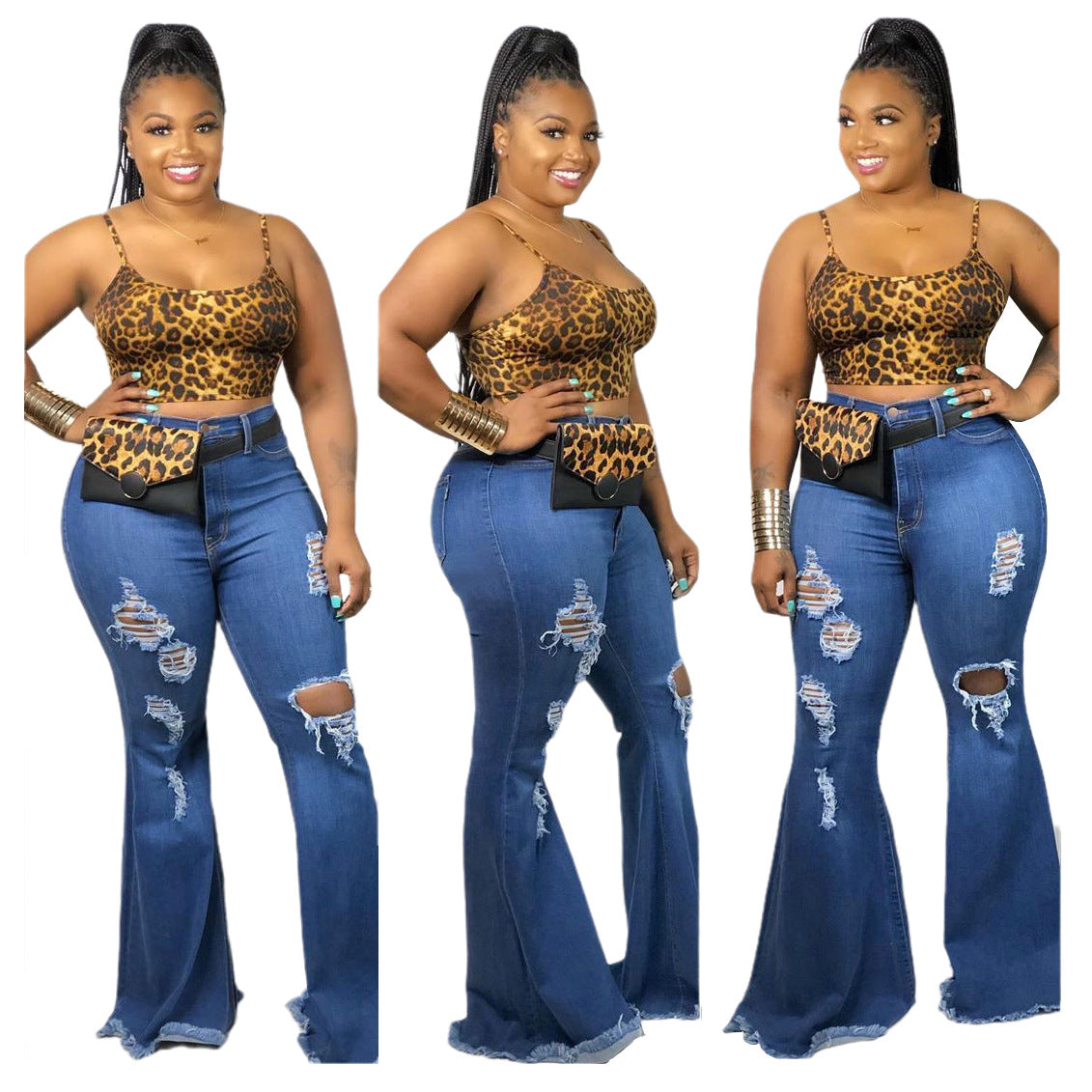 Fashion Knee Ripped Slim Denim Stretch Jeans