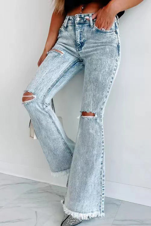 Women's Fashion Wash High Waist Ripped Jeans